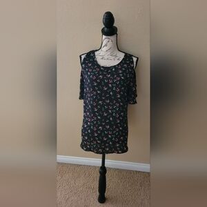 Papermoon Black Floral Cold Shoulder Blouse